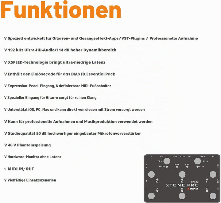 Xtone Pro Professionelles mobiles Audio-Interface mit extrem niedriger Latenz, 192 kHz und 114 dB, 2