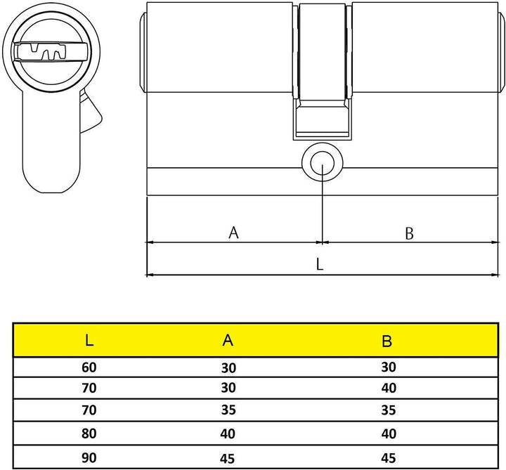 Yale YL65050HN Sicherheitszylinder, YL6, Langhebel, Schlüssel, vernickelt, 50 x 50 mm