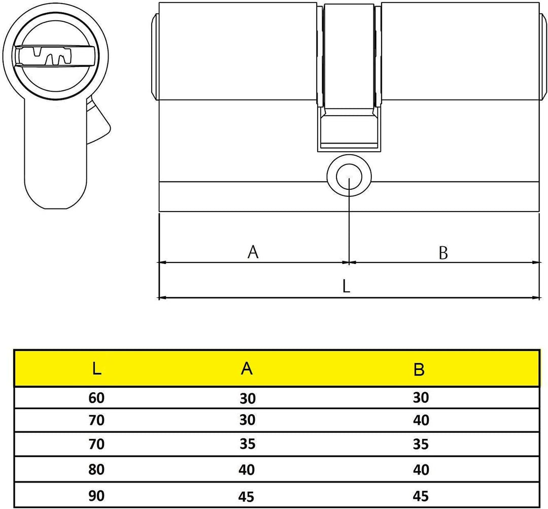 Yale YL65050HN Sicherheitszylinder, YL6, Langhebel, Schlüssel, vernickelt, 50 x 50 mm