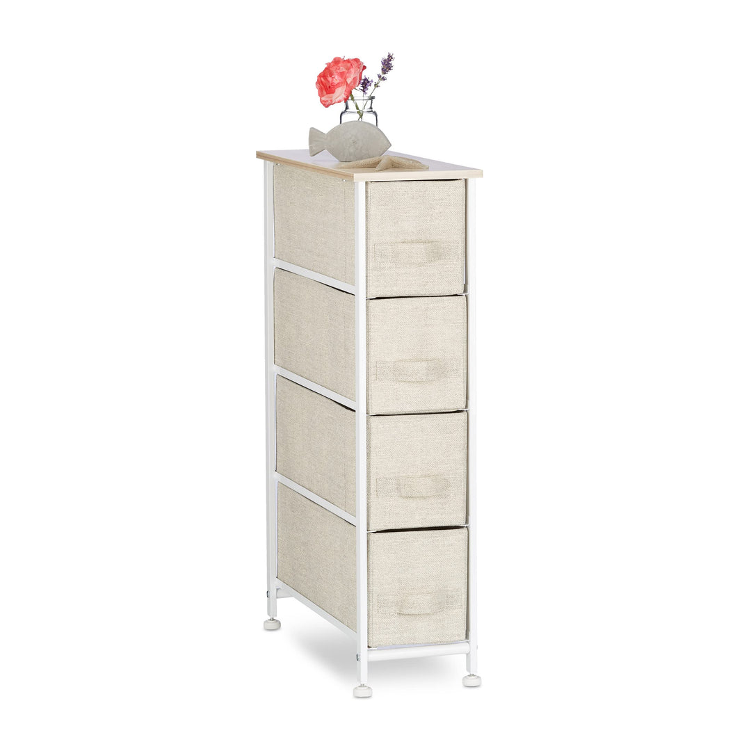 Relaxdays Regalsystem, 4 Stoff-Schubladen, universale Schubladenbox, Metall und Holz, HxBxT: 76 x 20