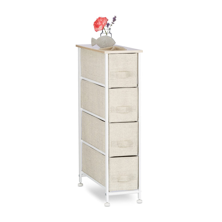 Relaxdays Regalsystem, 4 Stoff-Schubladen, universale Schubladenbox, Metall und Holz, HxBxT: 76 x 20