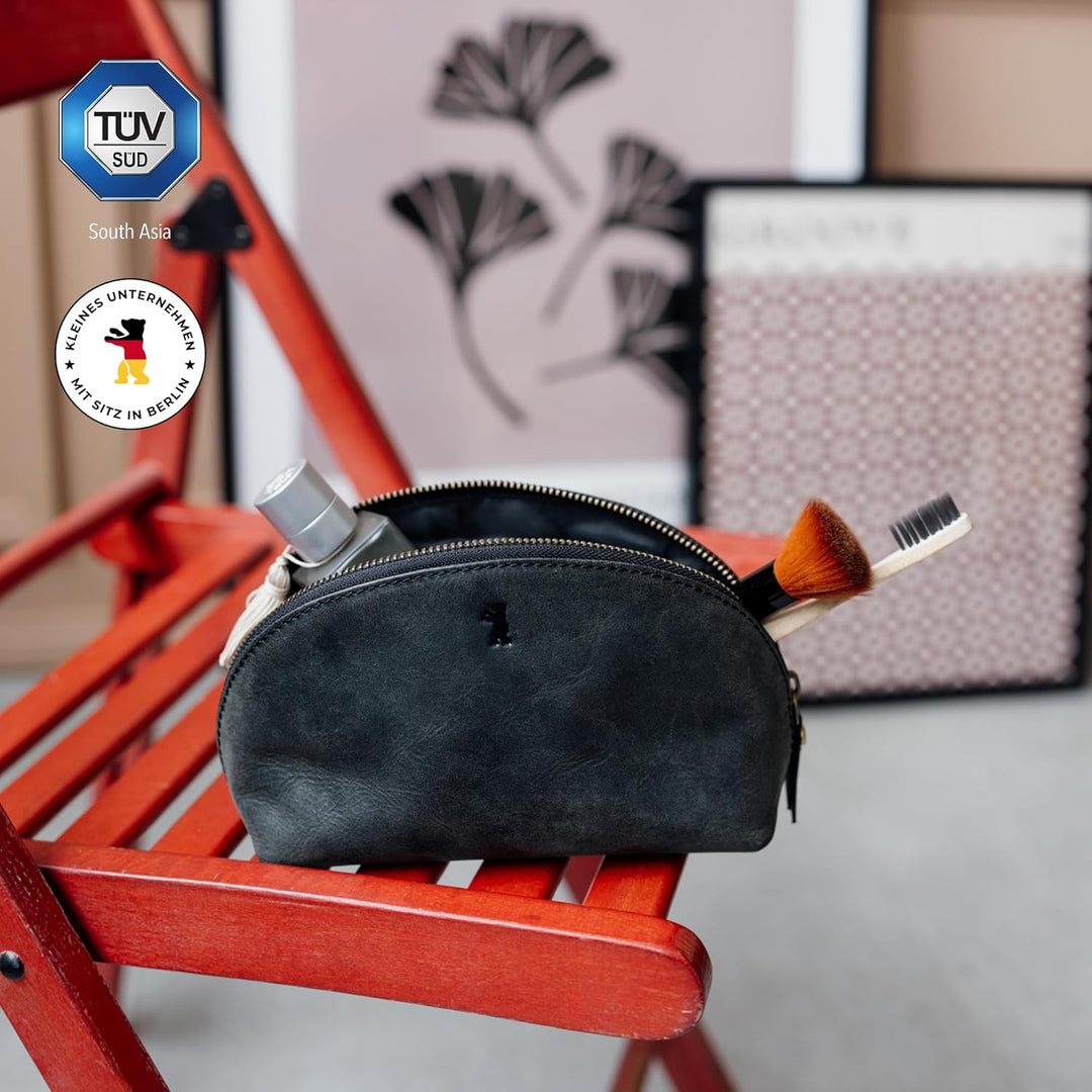 Berliner Bags Vintage Kosmetiktasche Zoe, Kulturtasche aus Leder, Schminktasche und Federmäppchen, f