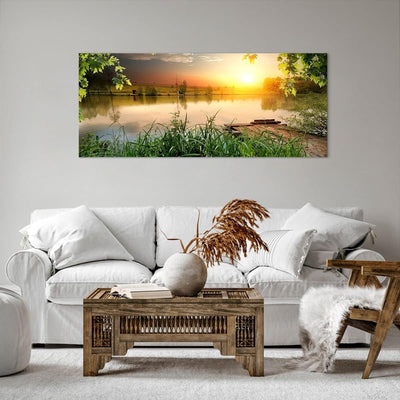 Wandbilder Dekoration Wohnzimmer Brücke See Panorama Bilder auf Leinwand 120x50cm Leinwandbild mit R