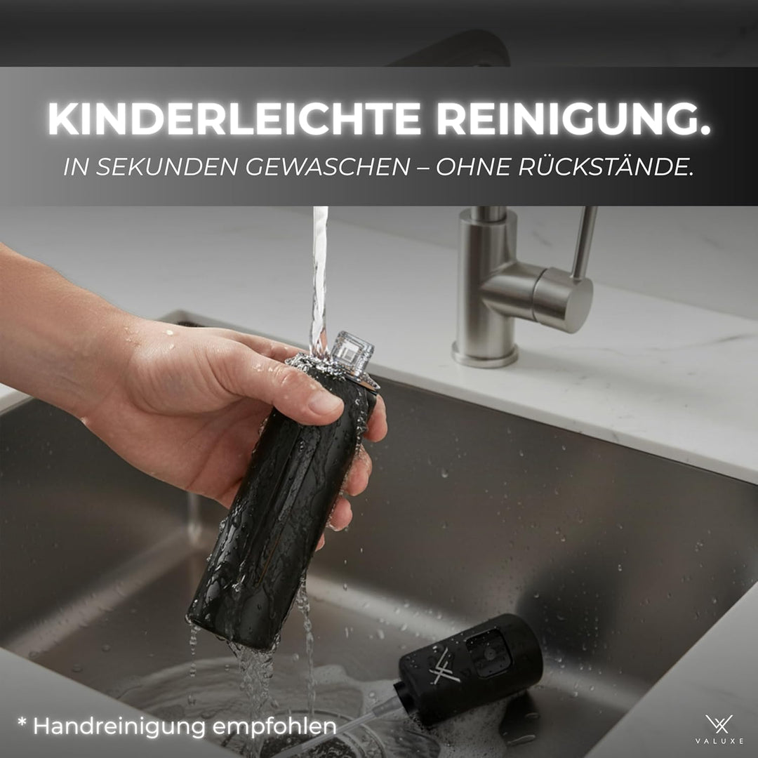 VALUXE® Ölsprüher für Speiseöl & Essig mit UV-Edelstahlmantel & Sprühfilter - Edelstahl Öl-Sprühflas