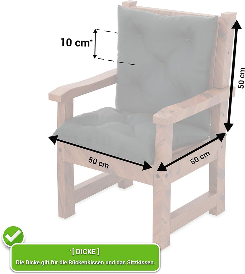 MOLTICO 2er Set - Stuhlauflage Gartenstuhl Auflage - 100x50x10 cm - Stuhlkissen Sitzkissen und Rücke