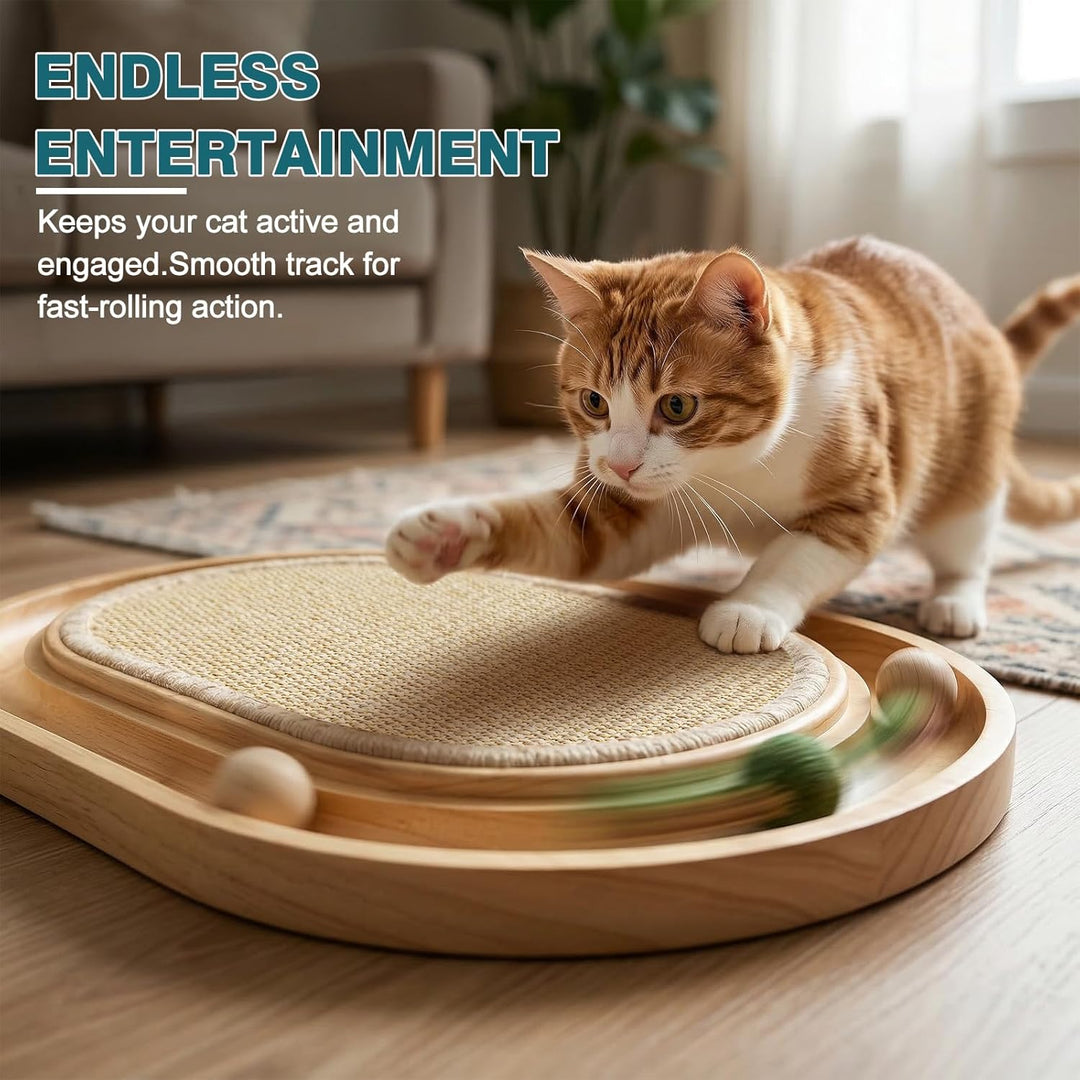 Kratzbrett Katze 43x33x3cm, 2-IN-1 Katzen Spielzeug, Massives Kiefernholz &amp; Natürliche Sisal Pad &amp; K