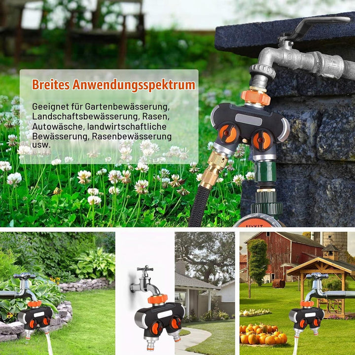 2-Wege-Verteiler: 3/4" und 1/2" Wasser Verteiler mit Wasserverteiler Wasserhahn, für gleichzeitigen