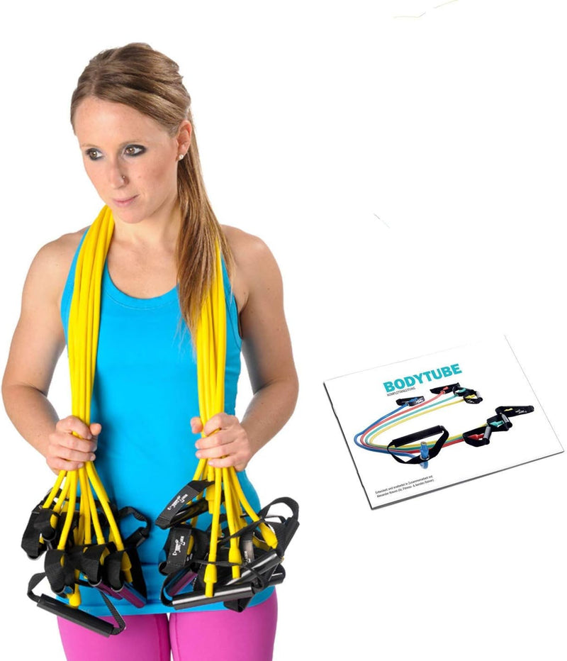 Dittmann Body-Tube blau/ 10er Paket mit Übungsbroschüre Fitness Expander Basic a) leicht -