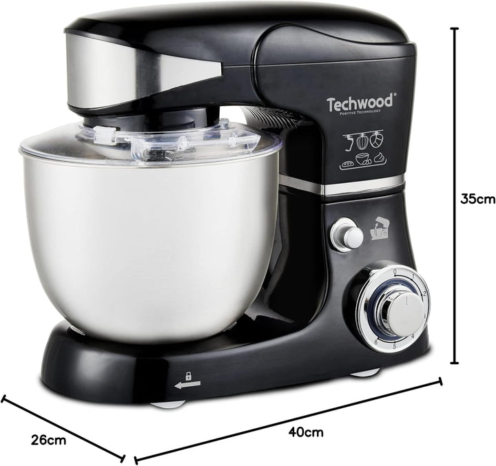 Techwood TRO-1056 Knetmaschine, 5 l, 1000 W, Metall, Schwarz