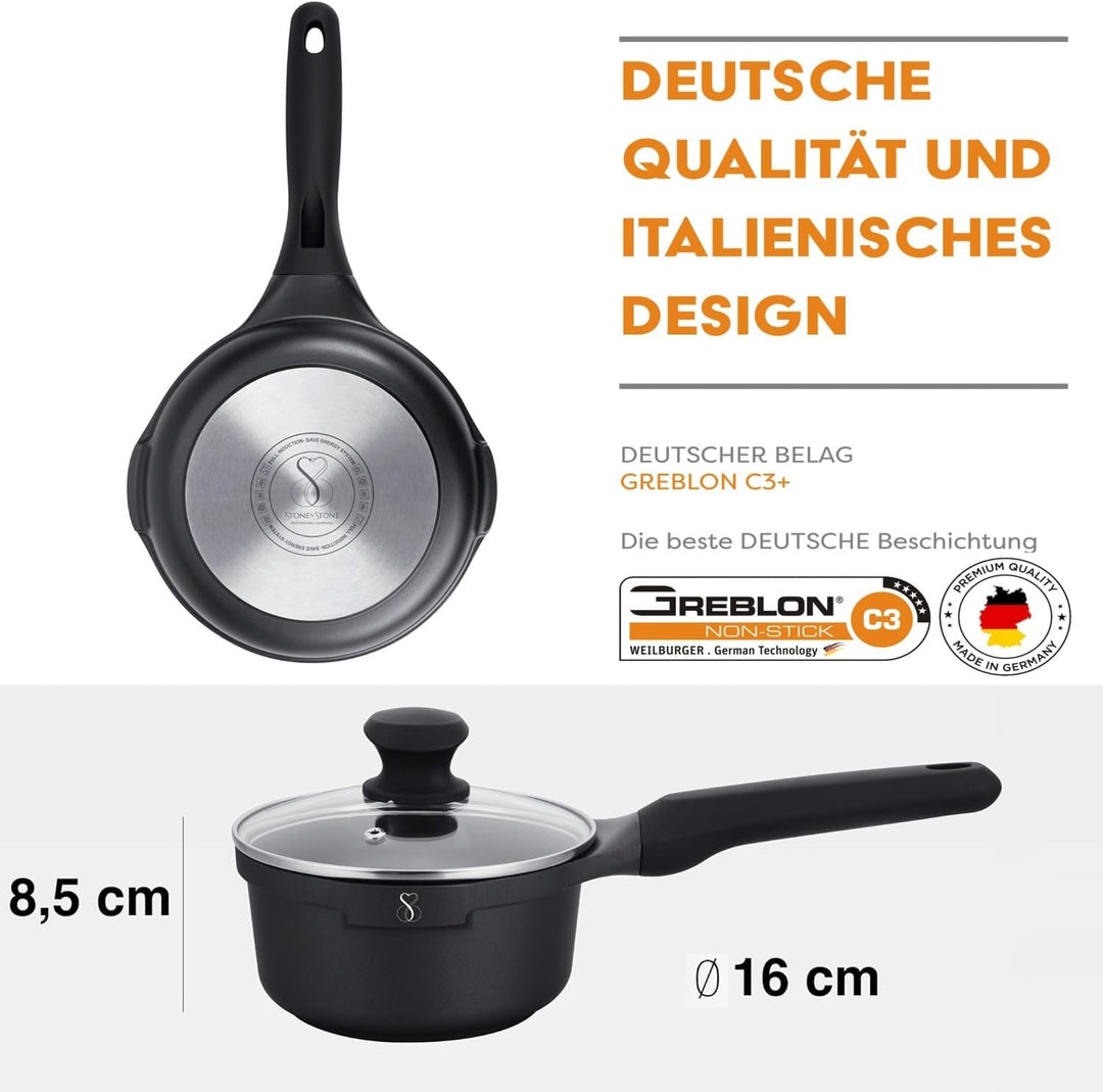 Stone&amp;Stone - Kochtopf Induktion | 4-lagige Greblon C3+ Antihaftbeschichtung | Energieeffizienter 10