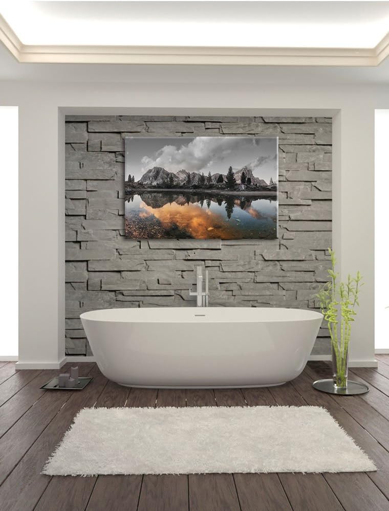 Pixxprint Bunte Dolomiten am See Limides als Leinwandbild/Grösse: 100x70 cm/Wandbild/Kunstdruck/fert