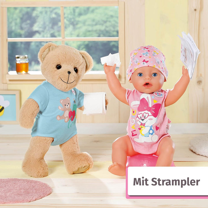 BABY born Bär,Teddy Kuscheltier mit blauem Strampler und beweglichen Armen und Beinen, 835593 Zapf C