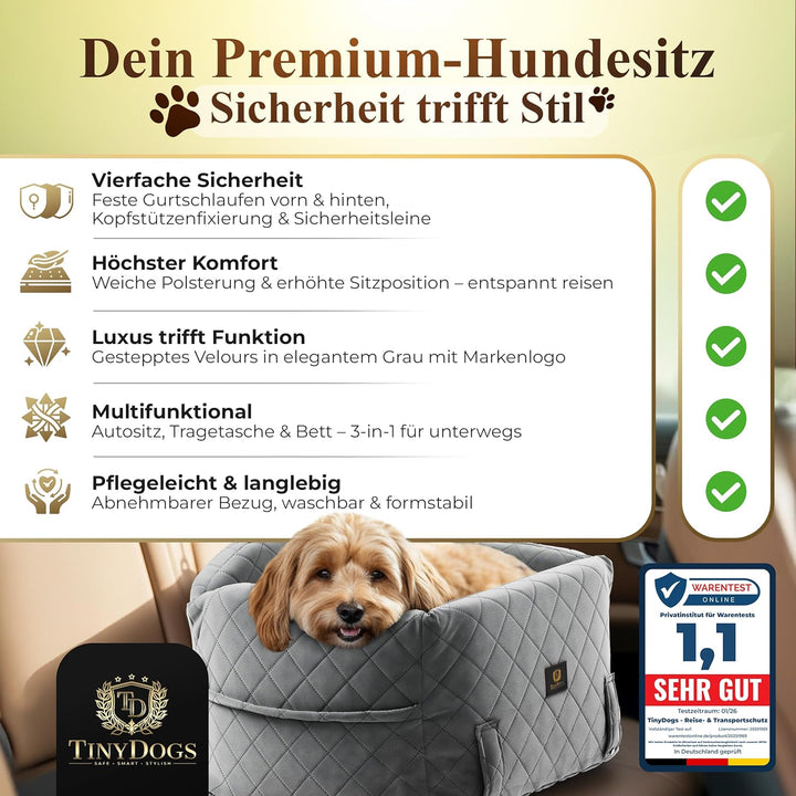 Hunde Autositz für kleine bis mittlere Hunde, Premium Hundesitz Auto waschbar mit Sicherheitsleine,