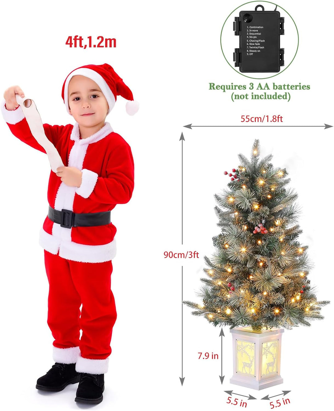 90cm Weihnachtsbaum künstlich mit 78 Beleuchtung- 3ft Weihnachtsbaum Künstlich Batteriebetrieben mit