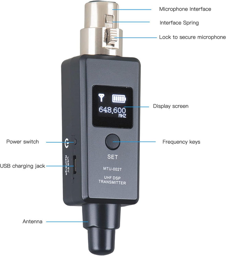 Kabelloses Mikrofonsystem, Kabelloser XLR-Sender und -Empfänger, Kabelloses 2,4-GHz-Mikrofonsystem f