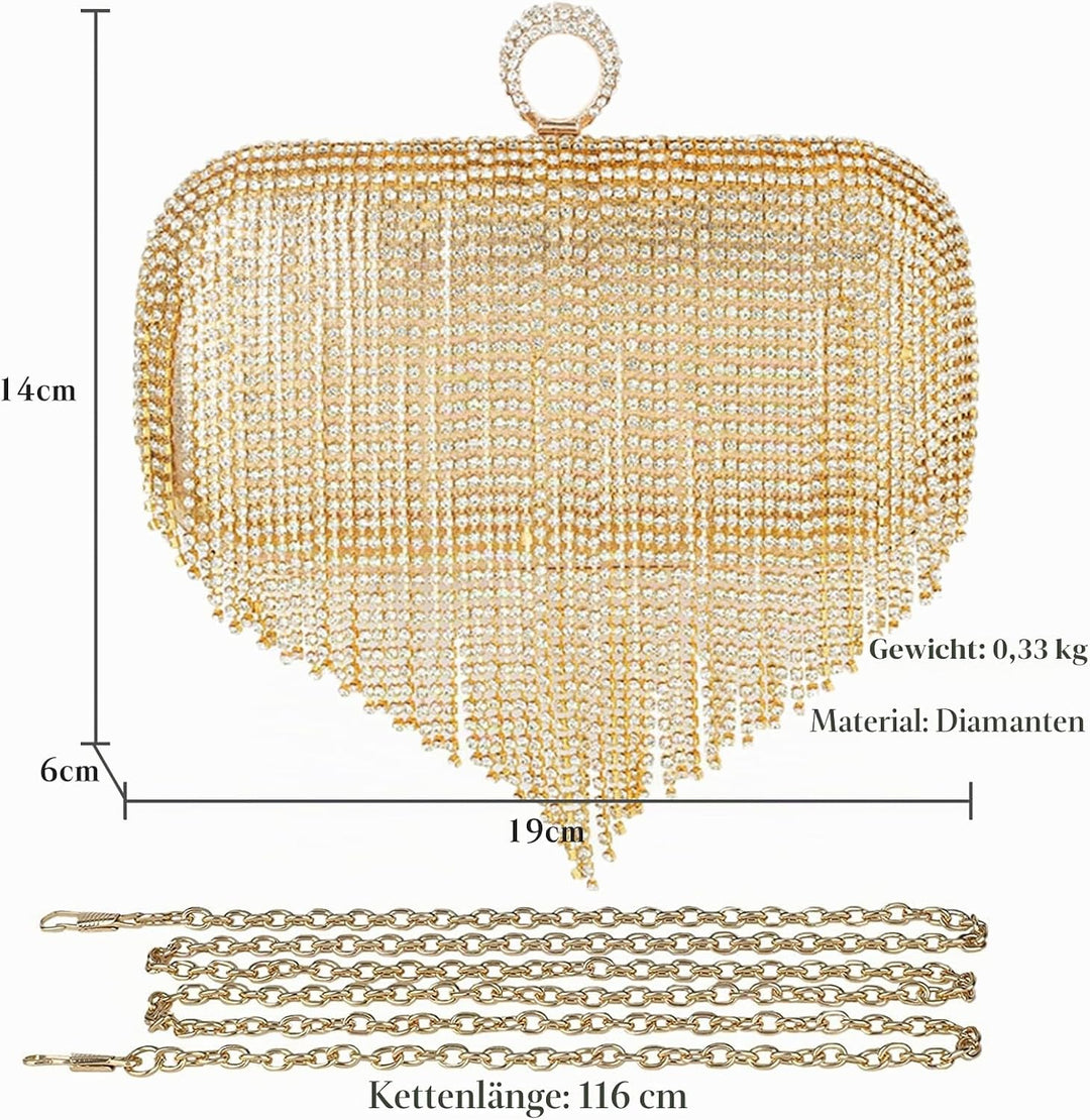 CORIOS Damen Glitzer Clutch Strass Fransen Abendtasche Strass Fransen Abendtasche Braut Handtasche A