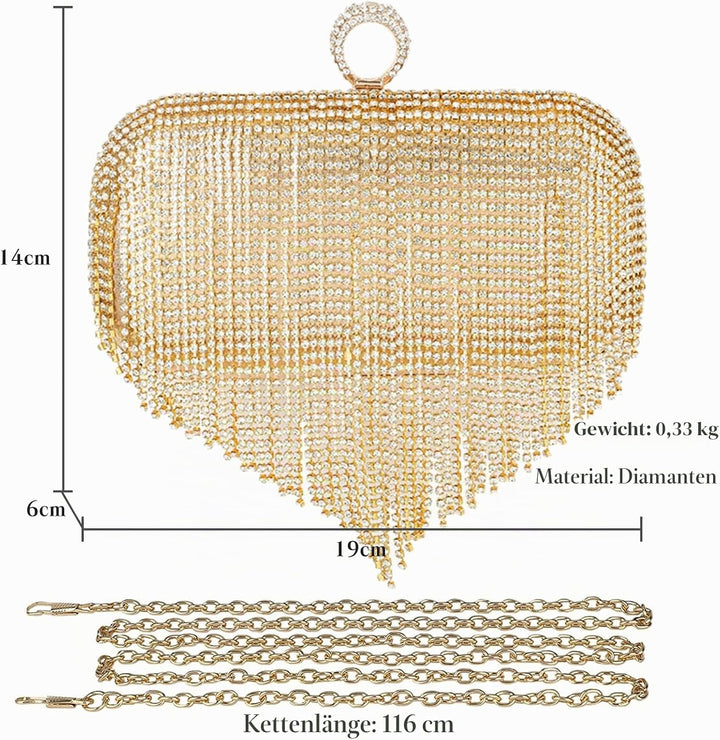 CORIOS Damen Glitzer Clutch Strass Fransen Abendtasche Strass Fransen Abendtasche Braut Handtasche A