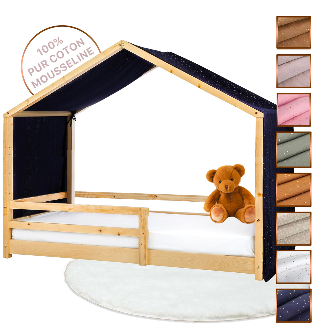 Lovely Hippo Hausbett Himmel - 100% Baumwolle Betthimmel Hausbett aus Musselin - Bett Vorhang Kinder