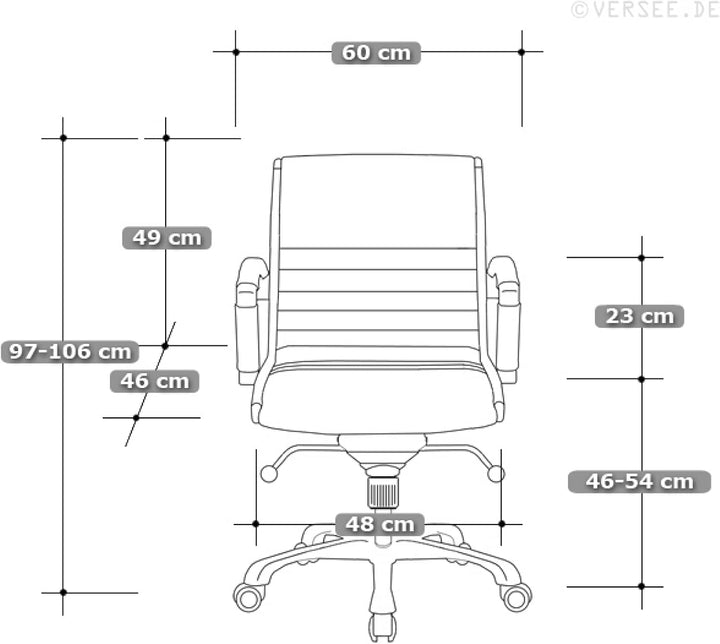 VERSEE Bürostuhl Montreal aus Echtleder, Weiss, Sitzhöhe 46–54 cm | Ergonomischer Schreibtischstuhl