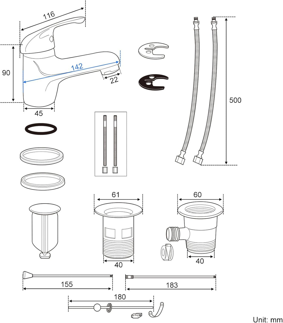 KEOKBON Wasserhahn Bad, Waschtischarmatur Einhebelmischer, Mischbatterie mit Zugstange Keine Schmutz