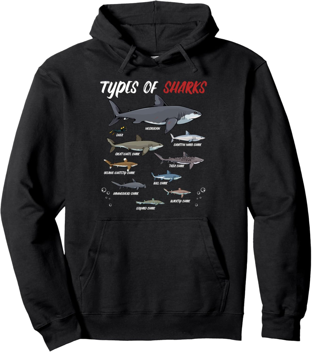 Types Of Sharks Haifisch Fische Meer Ozean Meer Tauchen Week Pullover Hoodie