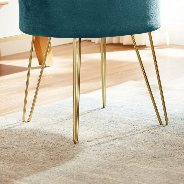 Zedelmaier Runder Sitzhocker Schminktisch Hocker Ottoman Gepolsterter Hocker Abnehmbarer Bezug Metal