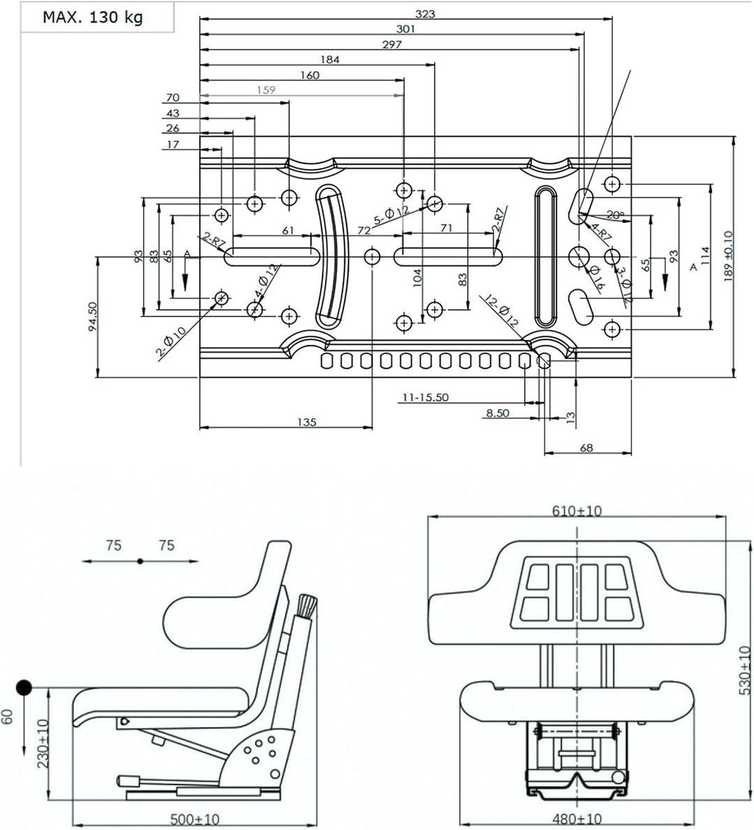 DEMA Traktorsitz m Armlehne schw ST 10