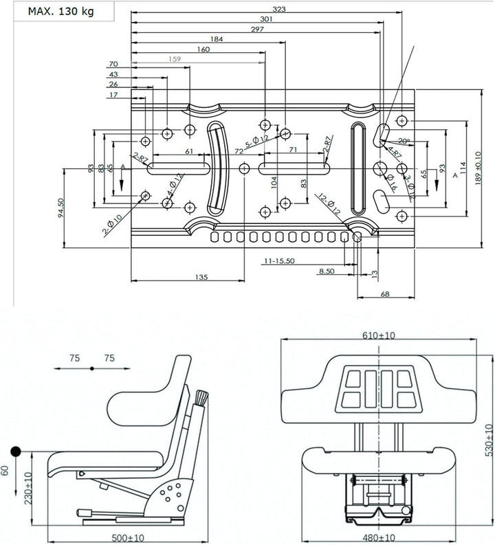 DEMA Traktorsitz m Armlehne schw ST 10
