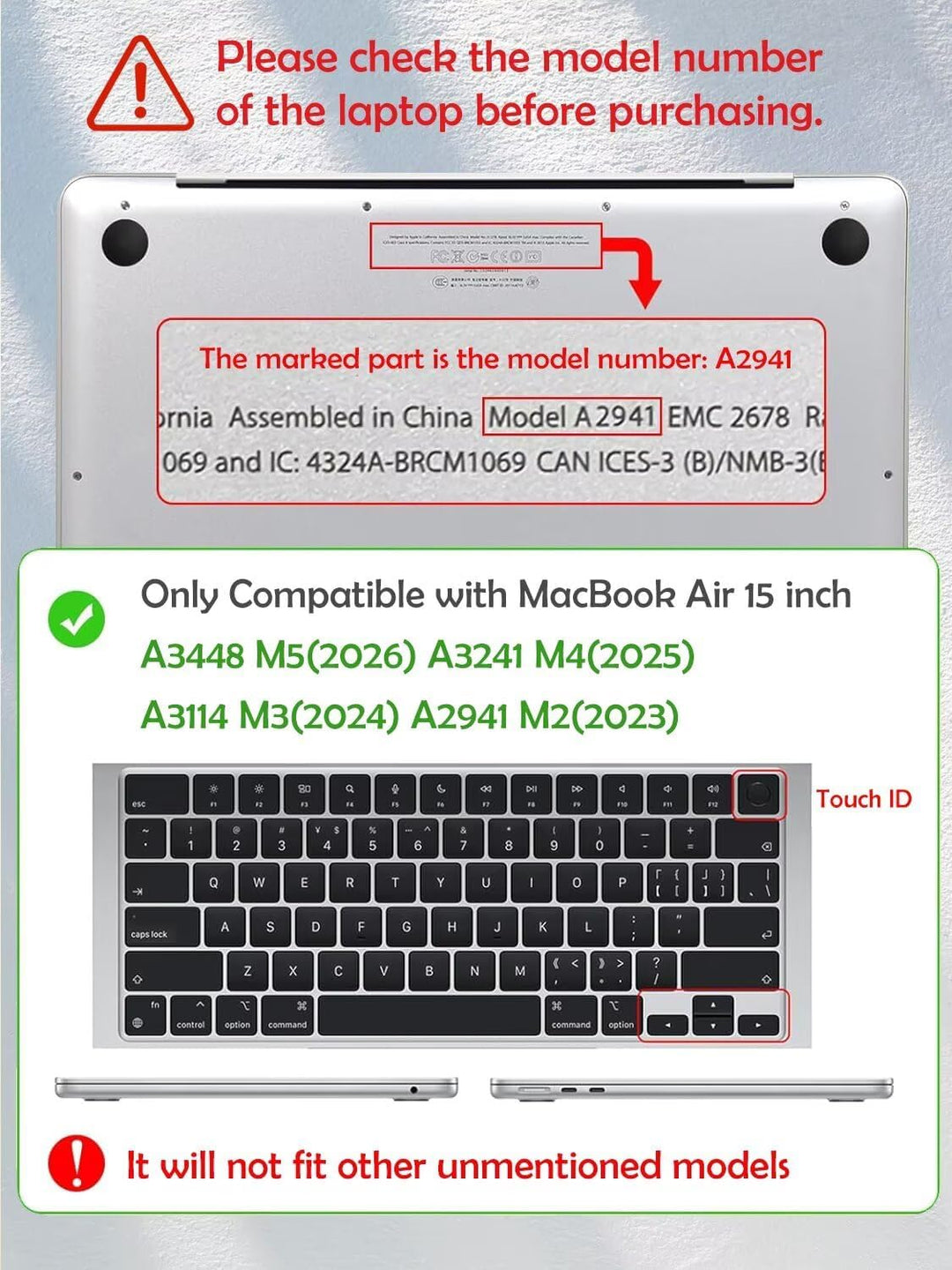 Fancity Hülle Kompatibel mit MacBook Air 15 inch Case 2023 2024 2025 Release M4 A3241 M3 A3114 M2 A2