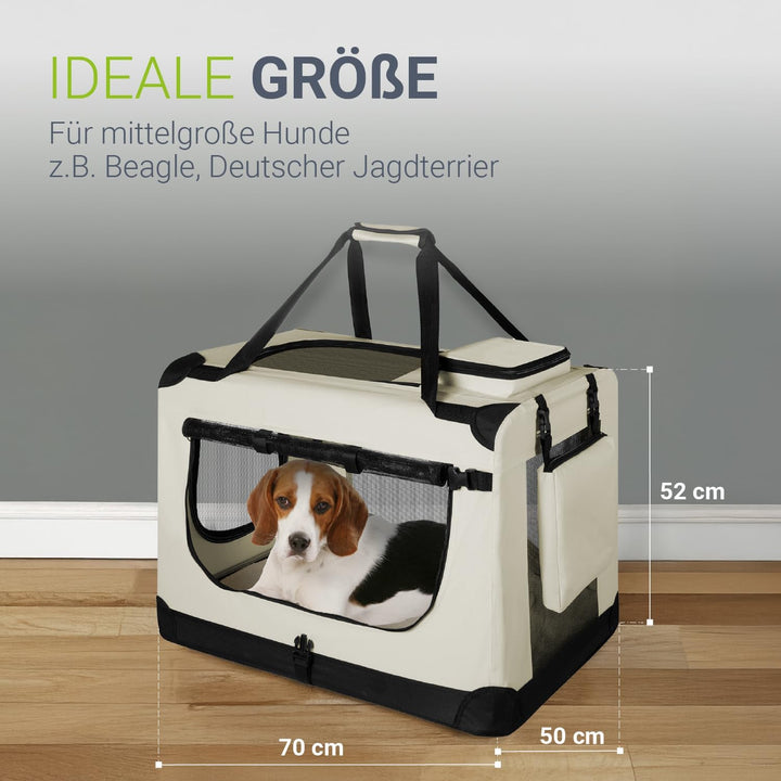 Juskys Hundetransportbox Lassie L faltbar & tragbar 50x70x52 cm mit Decke, Tasche & Griffen - Faltba