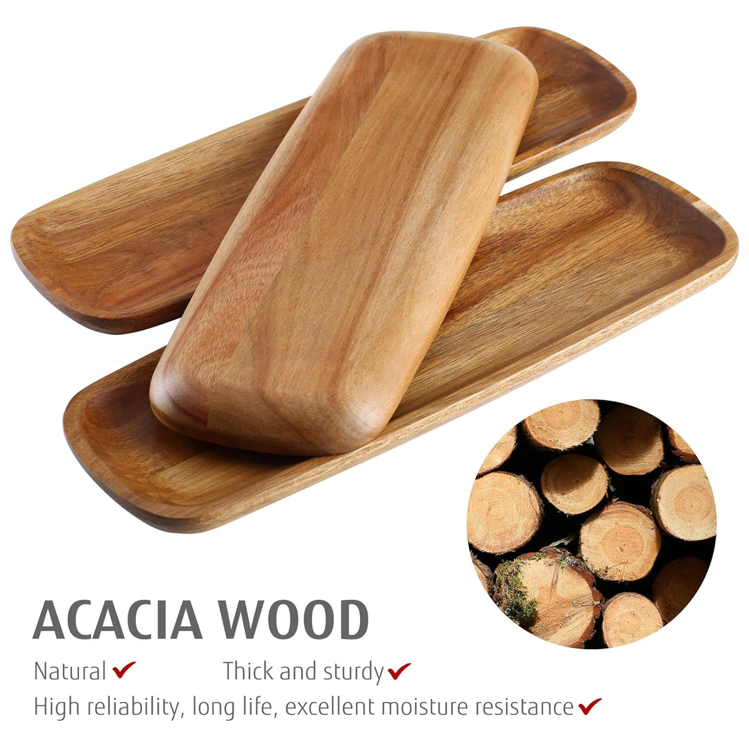 hecef Deko Tablett Set, 3 Stück Servierplatten Holz mit Gerillter Lippe, 33 * 11,5 * 0,8cm Servierta