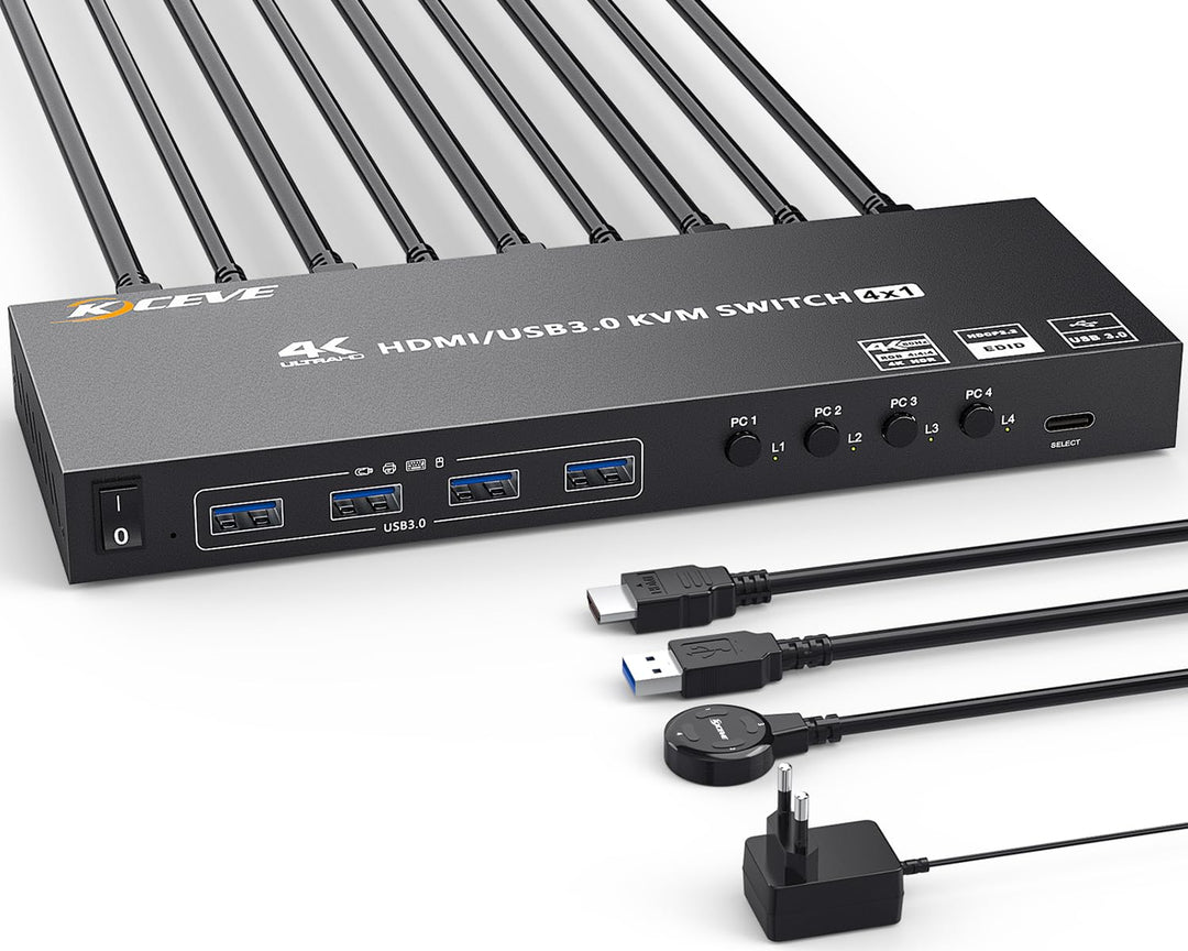 USB 3.0 KVM Switch HDMI 4 Ports 4K@60Hz,KVM Switch 4 PC 1 Monitore Support HDMI2.0,HDCP2.2,Simulatio