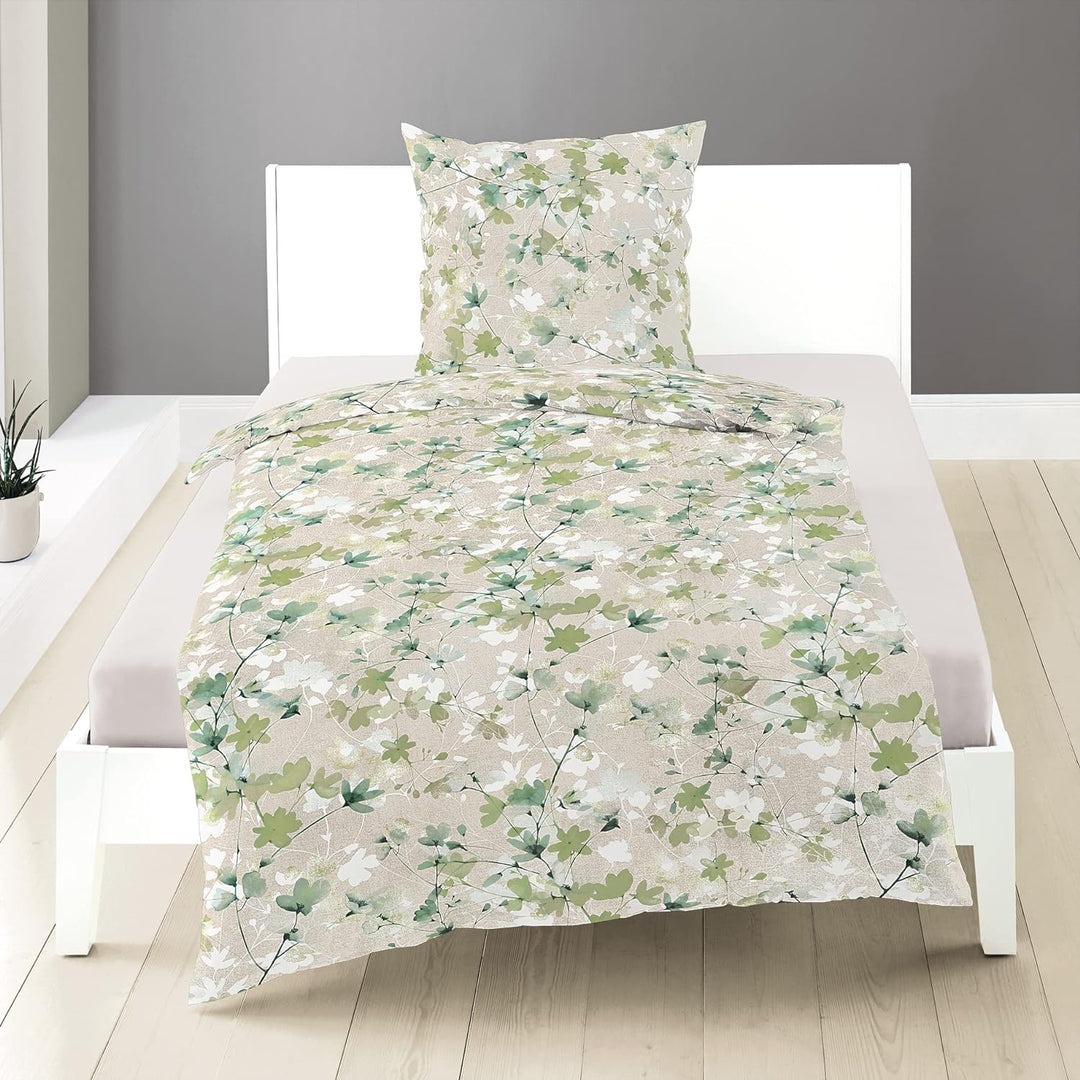 Bierbaum Mako Satin Bettwäsche 3972 Grün Leinen 135x200 + 80x80 cm