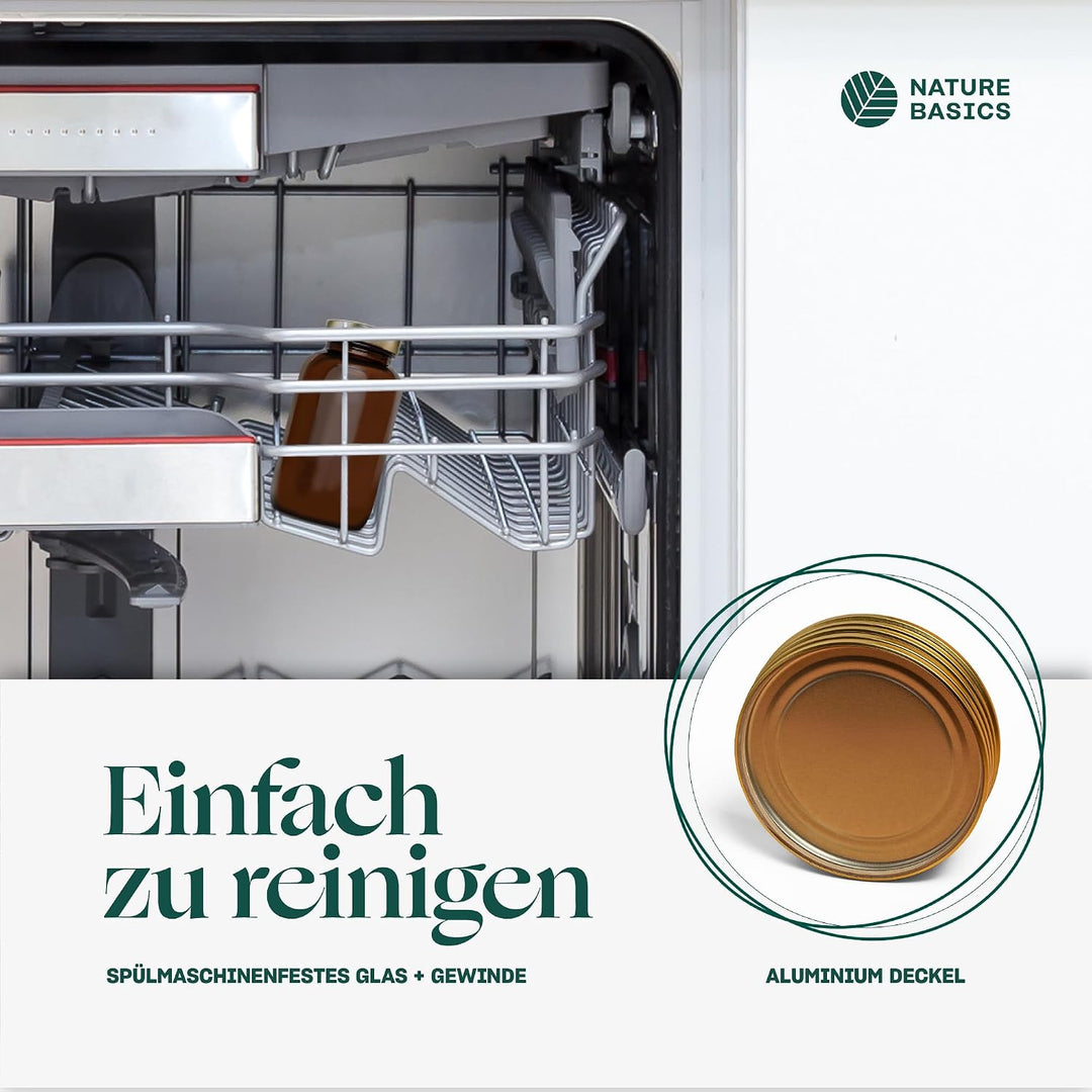 Nature Basics Vorratsdosen Glas Set - 4 x 400 ml - Braungläser mit Gewinde und dicht schliessendem A