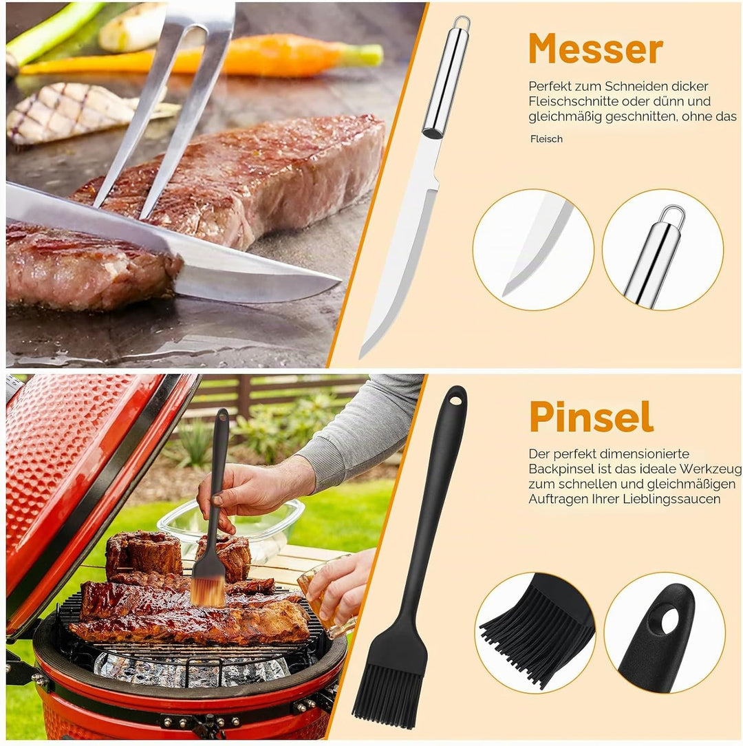 Grillbesteck Set, Edelstahl Grillzubehör, Tragbares Professionelles Grillwerkzeug, Perfektes Grill S
