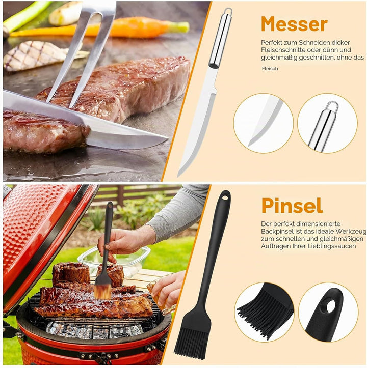 Grillbesteck Set, Edelstahl Grillzubehör, Tragbares Professionelles Grillwerkzeug, Perfektes Grill S
