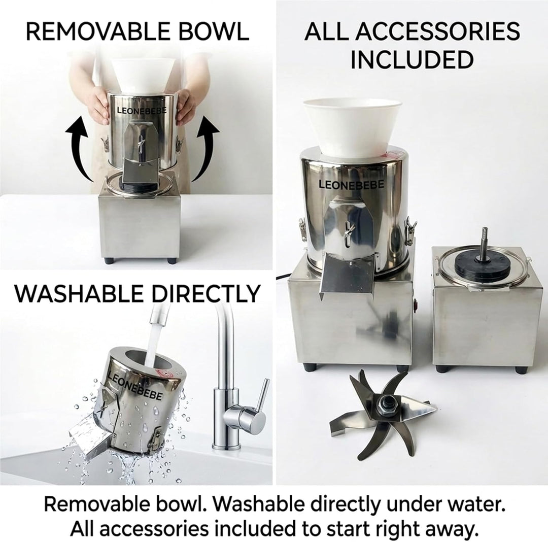 LEONEBEBE Elektrischer Gemüsehacker - 400W, 60 kg/h, Edelstahl, Universalzerkleinerer für Gemüse, Fl