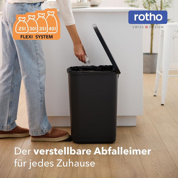 Rotho Orbe Mülleimer 35l mit Deckel und Fusspedal, pflegeleichter Kunststoff (PP) BPA-frei, 35l (40x