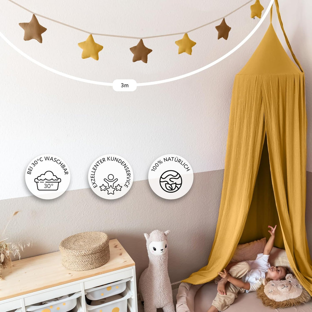 lilimaus Sternen Wimpelkette Stoff - Wimpelkette Kinderzimmer - 100% Baumwolle Handmade Girlande Sto