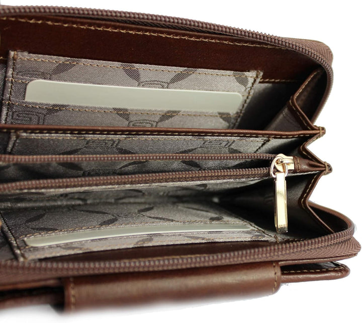 GIUDI ® Geldbörse Damen, Rindsleder, Vintage, Mittel-Gross, Mit vielen Fächern (Braun)