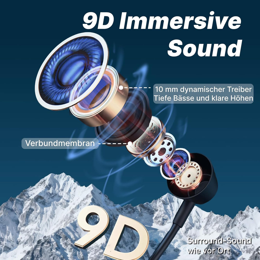 Hmusic H25 Bluetooth 5.4 Kopfhörer Nackenband, 200 Std Akku, IPX5 Wasserdicht, Magnetischer Im-Ohr O