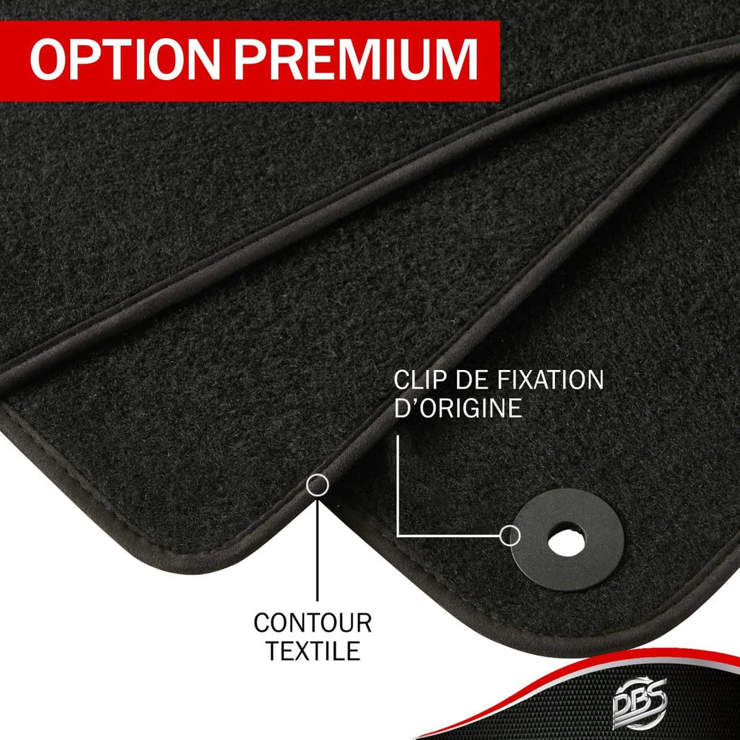DBS Autofussmatte - nach Mass - 3-teilig - Anti Rutsch - schwarzer Nadelfilz 900g/m² - Velours Ferti