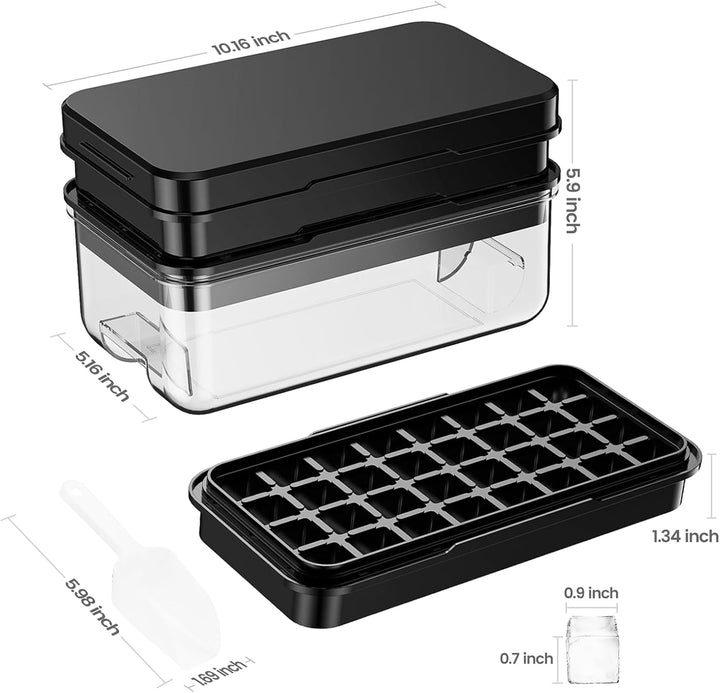 Eiswürfelform mit Deckel und Mülleimer, PHINOX 64 Stück Eiswürfelbehälter für Gefrierschrank, Eiswür
