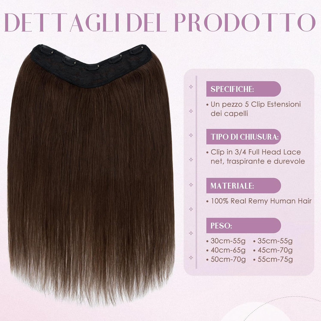 UK FASHION SHOP Clip Extensions In 100% Remy Echthaar für Frauen mittelbraun glatt dick V-Form ein S