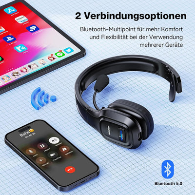 TECKNET Bluetooth Headset mit Mikrofon, PC Headset mit Rauschunterdrückung, Noise Cancelling Kopfhör