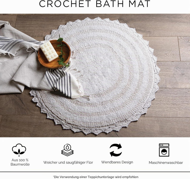 DII Crochet Collection Wende-Badematte, klein, oval, 43 x 61 cm, Weiss Small Oval, 17x24" Weiss/Opul