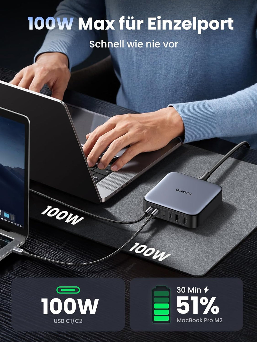 UGREEN Nexode USB C Ladegerät 200W USB C PD Netzteil 100W+100W 6-Ports GaN Charger Mehrfach kompatib