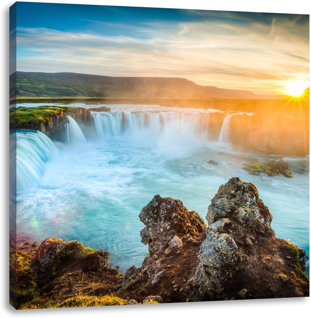 Pixxprint Wasserfall als Leinwandbild Quadratisch | Grösse: 70x70 | Wandbild| Kunstdruck | fertig be