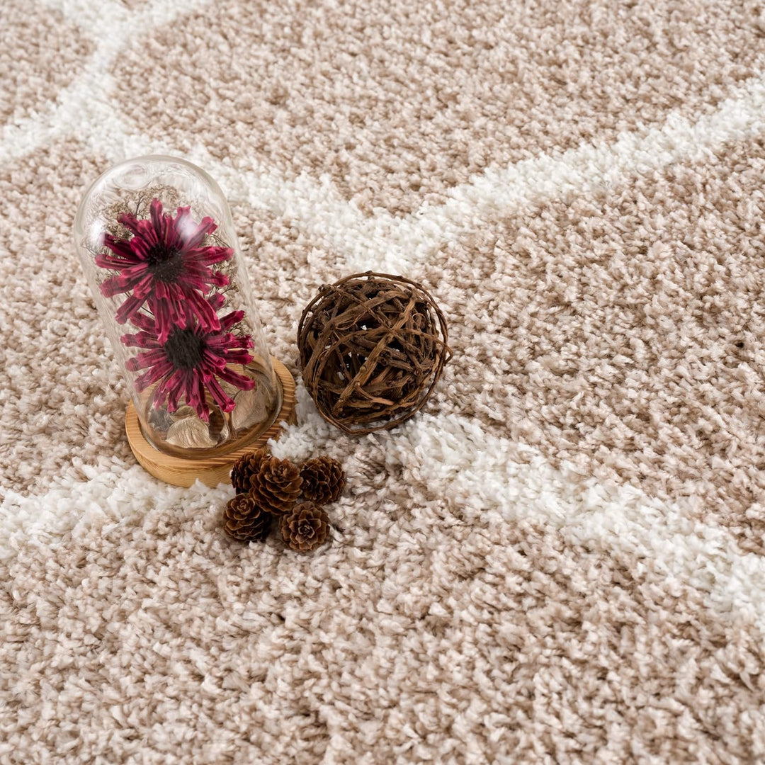 SANAT Madrid Shaggy Teppich Rund - Hochflor Teppiche für Wohnzimmer, Schlafzimmer, Küche - Beige, Gr