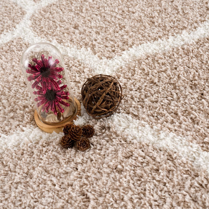 SANAT Madrid Shaggy Teppich Rund - Hochflor Teppiche für Wohnzimmer, Schlafzimmer, Küche - Beige, Gr